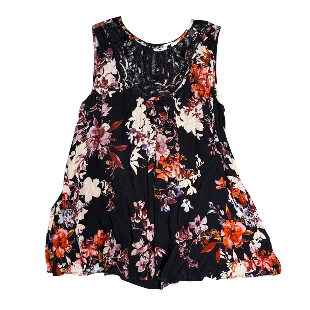 Sundance Womens Black Floral‎ Crochet Lace Neck Sleeveless Blouse Top Large